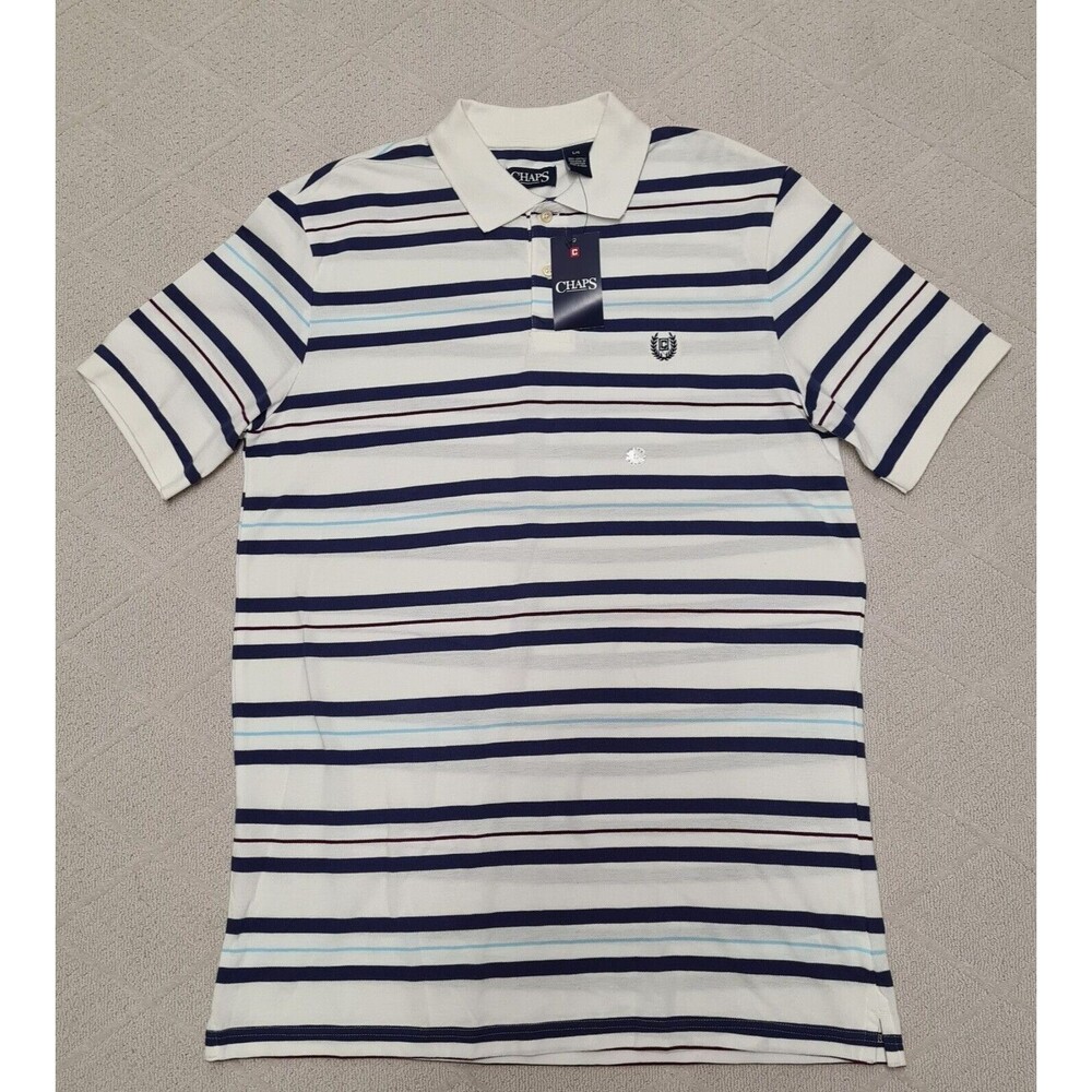 Chaps Polo Shirt Men's LARGE Striped Golf Casual Short Sleeve Activewear Preppy